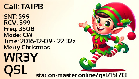 QSL Card for WR3Y QSO with TA1PB