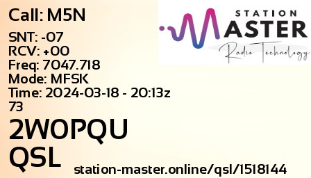 QSL Card for 2W0PQU QSO with M5N