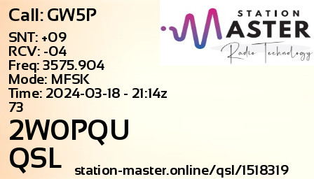 QSL Card for 2W0PQU QSO with GW5P