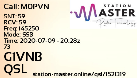 QSL Card for G1VNB QSO with M0PVN