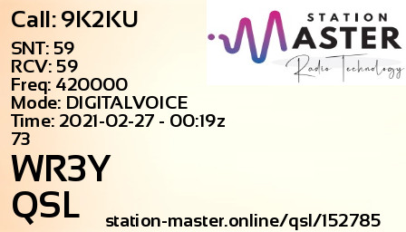 QSL Card for WR3Y QSO with 9K2KU