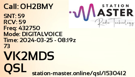 QSL Card for VK2MDS QSO with OH2BMY