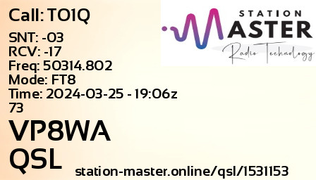 QSL Card for VP8WA QSO with TO1Q