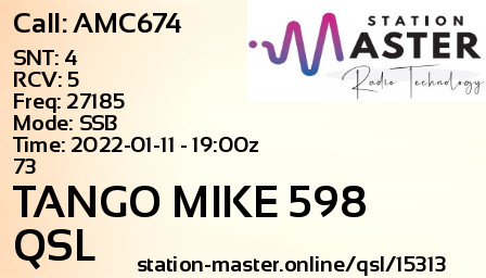 QSL Card for TANGO MIKE 598 QSO with AMC674