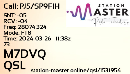 QSL Card for M7DVQ QSO with PJ5/SP9FIH