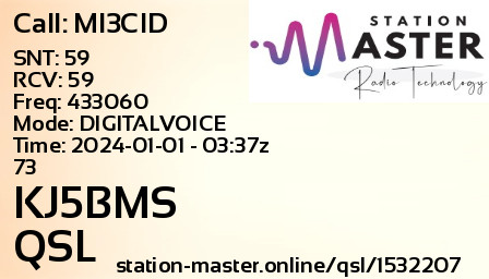QSL Card for KJ5BMS QSO with MI3CID