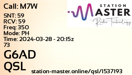 QSL Card for G6AD QSO with M7W