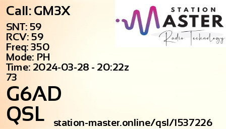QSL Card for G6AD QSO with GM3X