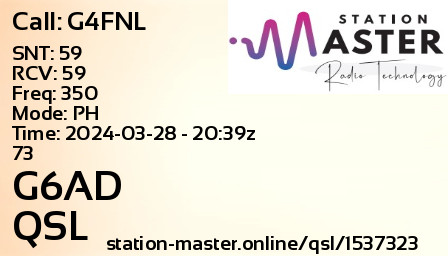 QSL Card for G6AD QSO with G4FNL