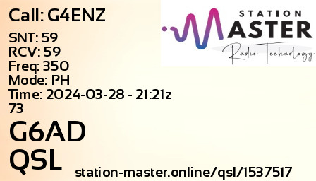 QSL Card for G6AD QSO with G4ENZ
