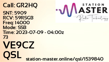 QSL Card for VE9CZ QSO with GR2HQ