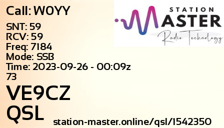 QSL Card for VE9CZ QSO with W0YY