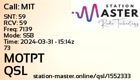 QSL Card for M0TPT QSO with M1T