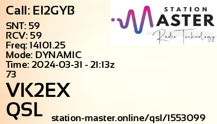 QSL Card for VK2EX QSO with EI2GYB