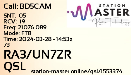 QSL Card for RA3/UN7ZR QSO with BD5CAM