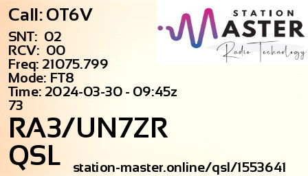 QSL Card for RA3/UN7ZR QSO with OT6V