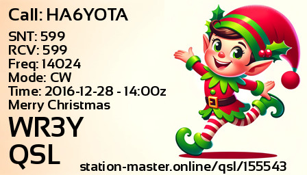 QSL Card for WR3Y QSO with HA6YOTA