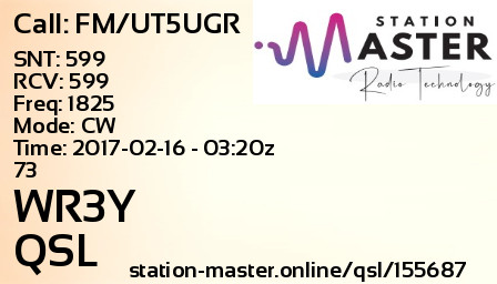 QSL Card for WR3Y QSO with FM/UT5UGR