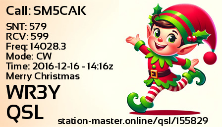 QSL Card for WR3Y QSO with SM5CAK