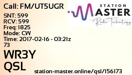 QSL Card for WR3Y QSO with FM/UT5UGR