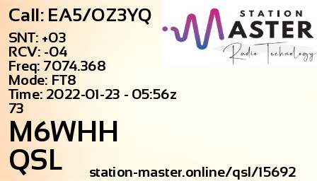 QSL Card for M6WHH QSO with EA5/OZ3YQ
