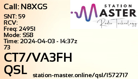 QSL Card for CT7/VA3FH QSO with N8XGS