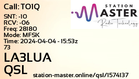 QSL Card for LA3LUA QSO with TO1Q