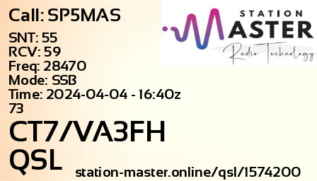QSL Card for CT7/VA3FH QSO with SP5MAS