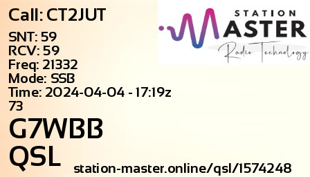 QSL Card for G7WBB QSO with CT2JUT