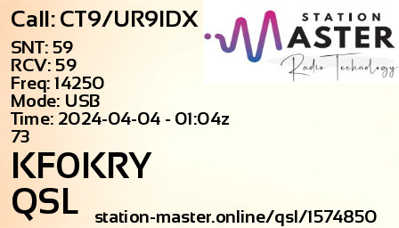QSL Card for KF0KRY QSO with CT9/UR9IDX