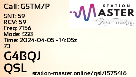 QSL Card for G4BQJ QSO with G5TM/P