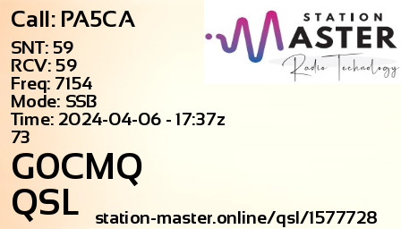QSL Card for G0CMQ QSO with PA5CA
