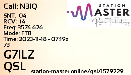 QSL Card for G7ILZ QSO with N3IQ