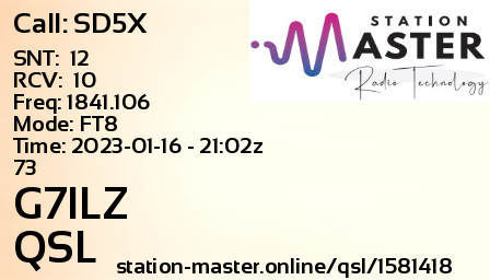 QSL Card for G7ILZ QSO with SD5X