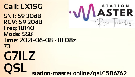 QSL Card for G7ILZ QSO with LX1SG