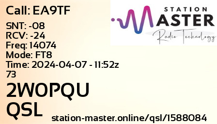 QSL Card for 2W0PQU QSO with EA9TF