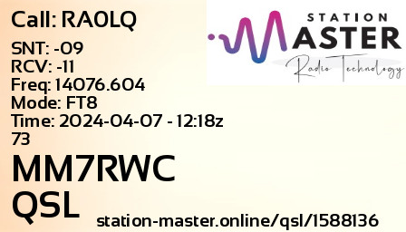 QSL Card for MM7RWC QSO with RA0LQ