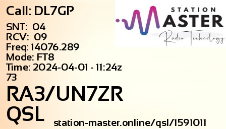 QSL Card for RA3/UN7ZR QSO with DL7GP