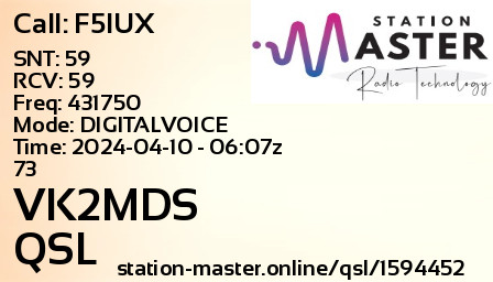 QSL Card for VK2MDS QSO with F5IUX
