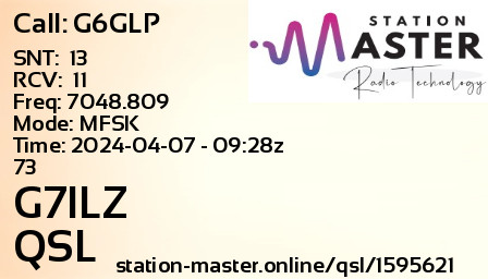 QSL Card for G7ILZ QSO with G6GLP