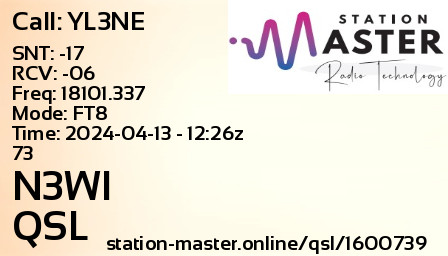QSL Card for N3WI QSO with YL3NE
