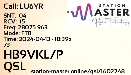 QSL Card for HB9VKL/P QSO with LU6YR