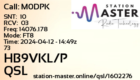 QSL Card for HB9VKL/P QSO with M0DPK