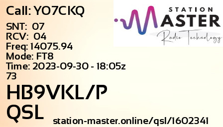 QSL Card for HB9VKL/P QSO with YO7CKQ