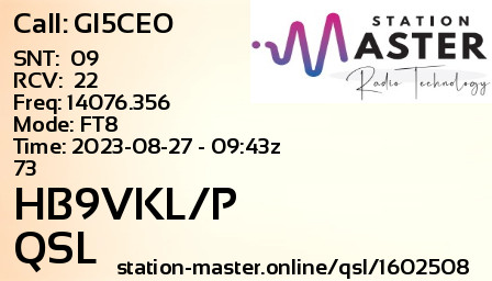 QSL Card for HB9VKL/P QSO with GI5CEO