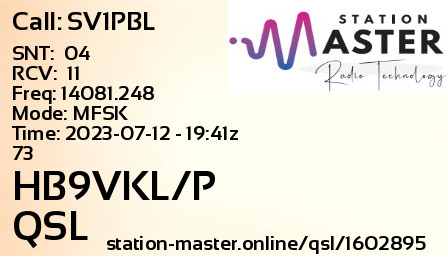 QSL Card for HB9VKL/P QSO with SV1PBL