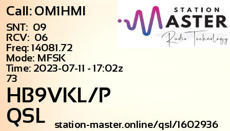 QSL Card for HB9VKL/P QSO with OM1HMI