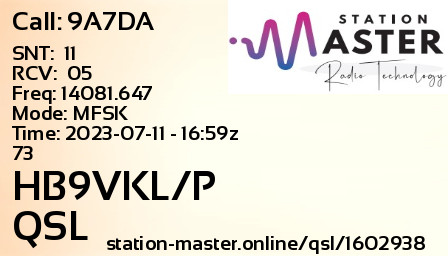 QSL Card for HB9VKL/P QSO with 9A7DA