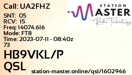 QSL Card for HB9VKL/P QSO with UA2FHZ