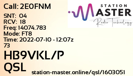 QSL Card for HB9VKL/P QSO with 2E0FNM